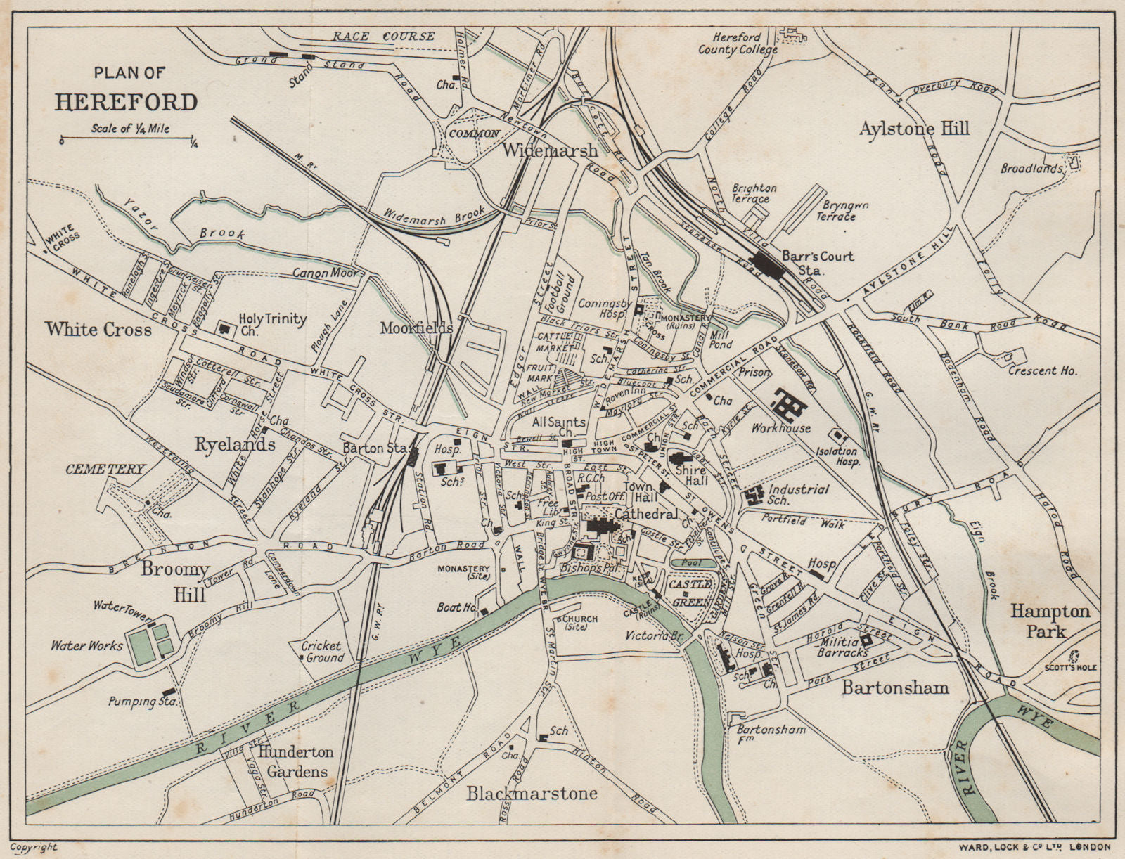 HEREFORD vintage town/city plan. Herefordshire. WARD LOCK 1917 old antique map